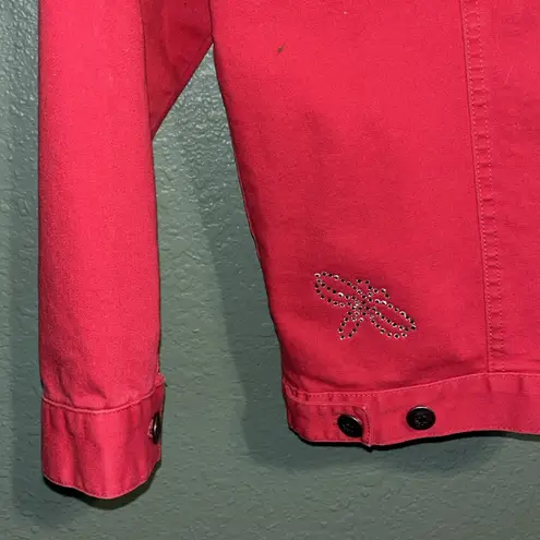 Quacker Factory Vintage jean jacket embellished with rhinestone dragonflies