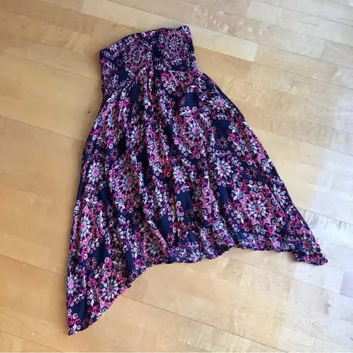 Feathers Strapless Abstract Print Dress, Beach Cover Up, Black, Red, Size M Black Size M