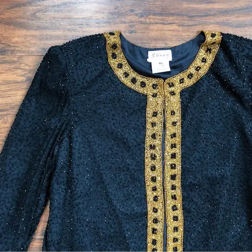 vintage • Stenay beaded jacket 80s black gold silk evening formal sparkly 1980s Size XL