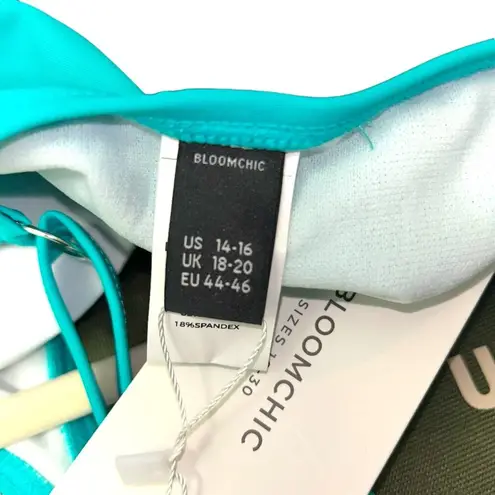 Bloomchic Teal Black Layered Look Flattering Tankini Size 14/16