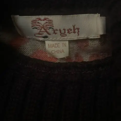 Aryeh Dark Academia Mini Dress Turtle Neck Brown Orange Cheetah Size M Lagenlook