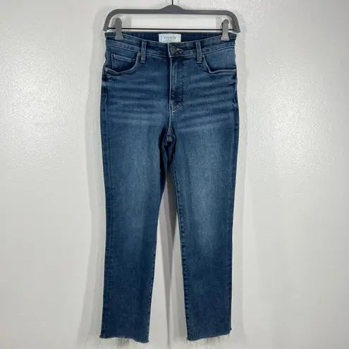 Evereve The Ever Straight Jeans High Rise Raw Hem Dark Wash Denim Size 26