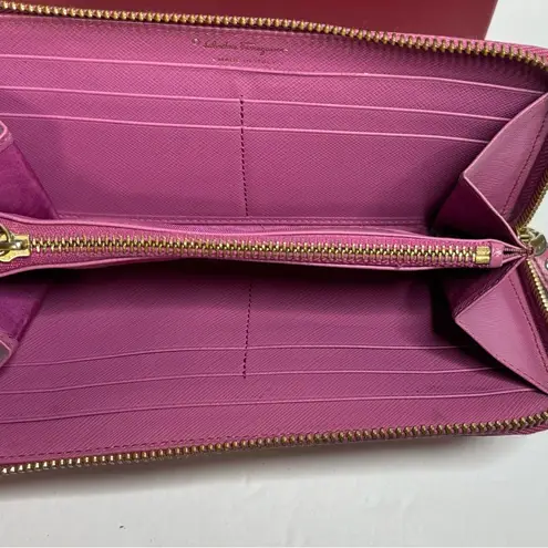 Salvatore Ferragamo Vara Ribbon Long Wallet L-shaped Zipper Logo Leather Pink