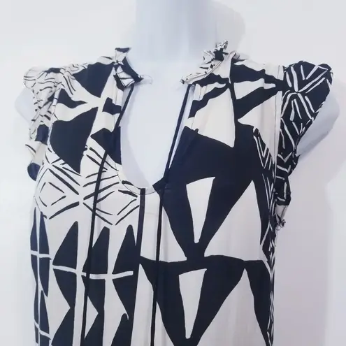 Plenty by Tracy Reese Geometric Print Maxi Dress High Low Ruffle Keyhole Back Size XS