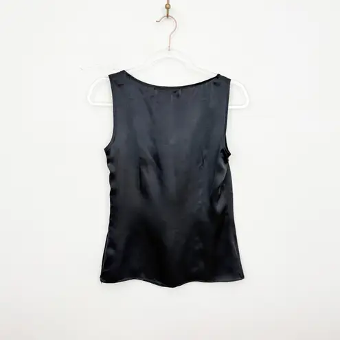 St. John Black Silk Sleeveless Ruffle Front Blouse