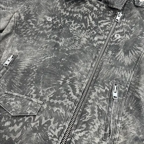 IRO “Salinas” 100% lamb leather camo printed moto biker jacket collared grey