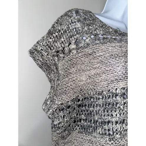 Inhabit Women's Knit Top Beige Gray Striped Short Sleeve Pullover Sweater Sz s Tan