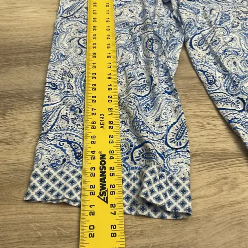 Carole Hochman Blue & White Paisley Print Elastic Drawstring Waist Pajama Pants