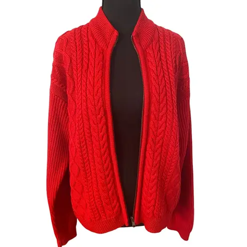 G.H. Bass & Co Red Cable Knit Wool Zip Sweater Women’s M Mock Neck Classic Size M