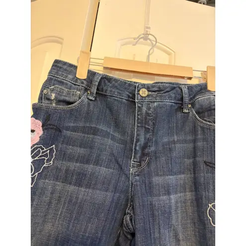 Laurie Felt Los Angeles Denim Jeans Embroidered Floral Design Women's 10 Blue