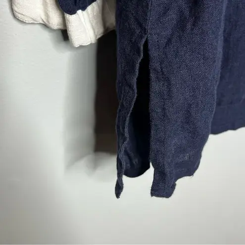 Madison Mathews 100% Linen Navy White Trim Tunic Top Beach Cover Up Size Small Blue