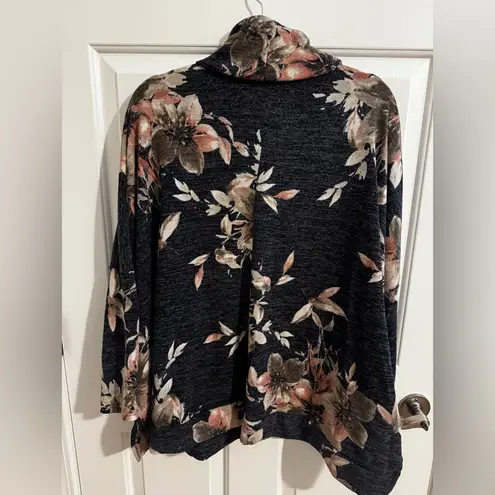 143 Story Cowl Neck Sweater Oversized Stretchy Gray Floral Plus 3X