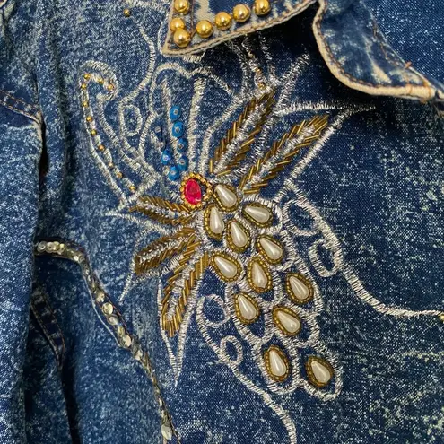 Vintage 90s Acid Wash Denim Sequin Embellished Western Shirt Blue Size M
