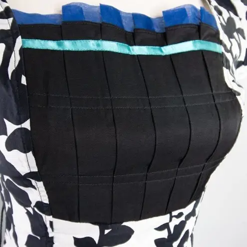 Vintage floral print black white, square neck, bubble short sleeve sheath dress Size XXS