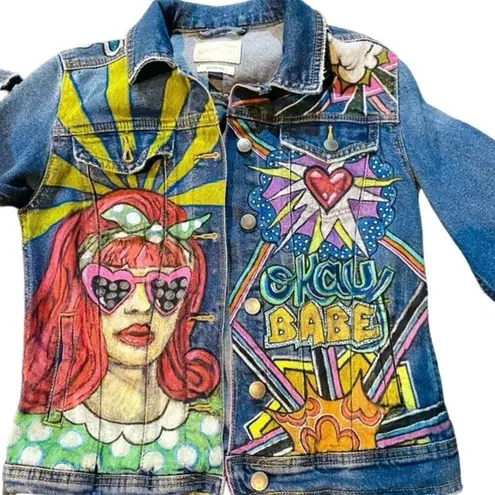 Custom Painted Blue Jean Jacket Original Pop Art style size extra small