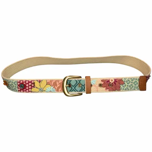Fossil  Floral Embroidered Studded Canvas Belt size Large
