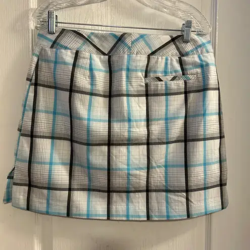 IZOD Women Sport Skirt Golf Tennis Plaid Blue White Black Size 6 Cool FX Stretch