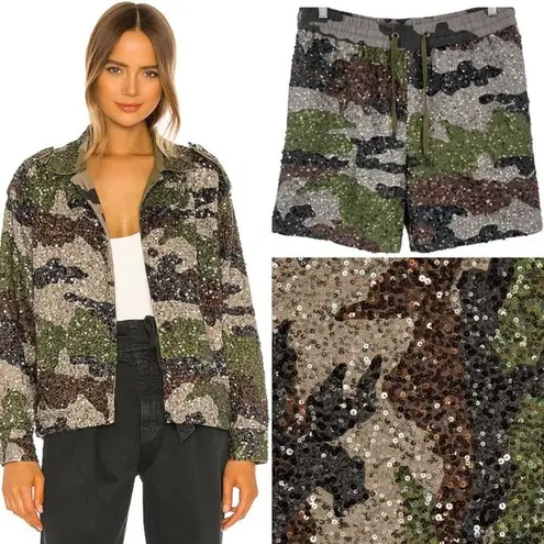 Revolve NEW Retrofete Idan Camo Sequin Matching Set Shorts Jacket Shacket Army 