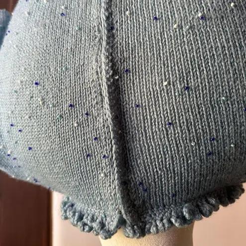 1960s VINTAGE | Unique Blue Beaded V Neck Sweater Dress | Approx size Small Med