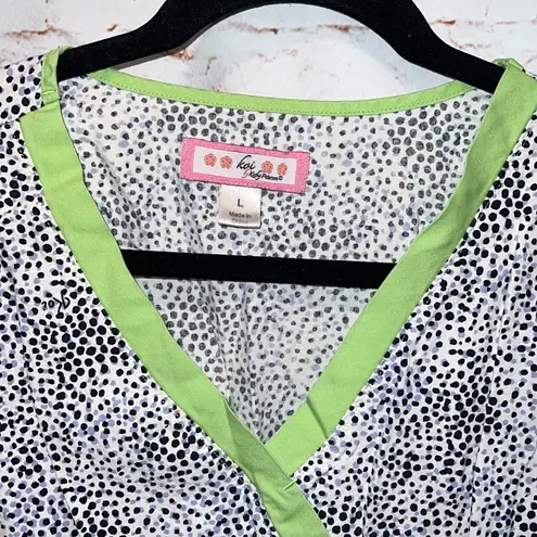 Koi Kathy Peterson Scrub Top Womens Large Black White Green Short Sleeve Uniform
