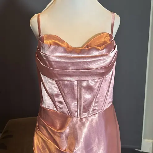 Pink Full Length Prom Party Dress Criss Cross Back Straps Leg Slit Size 14 NEW