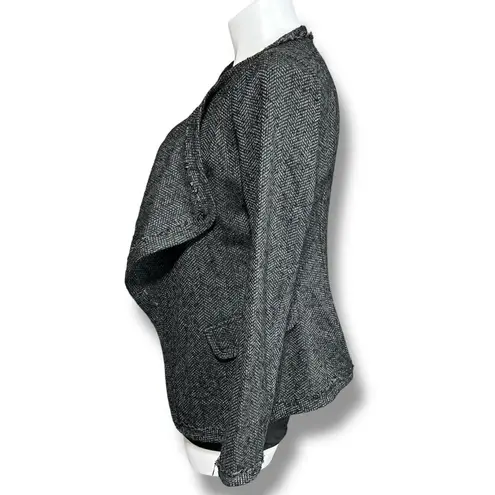 Depri Womens Tweed Blazer Jacket Open Front Long Sleeve Tailored Gray Black Larg
