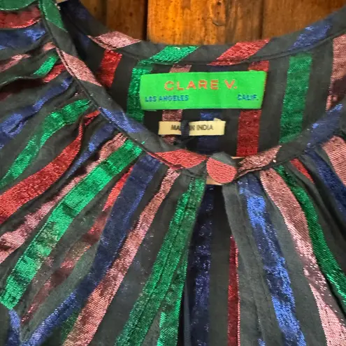 Clare V | Léonie Dress Midi Multicolor Metallic Ribbon Stripe | XS NWT Purple