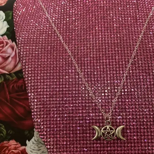 Boutique Moon Phase Necklace Triple Moon Goddess Pentagram Pentacle Halloween Witch goth