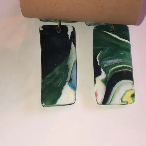 Abstract Multicolor Retro Boho Clay Dangle Earrings Green