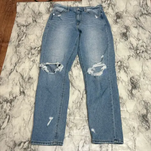 American Eagle  Mom Jeans Blue Denim Distressed Ripped knees size 4 high rise