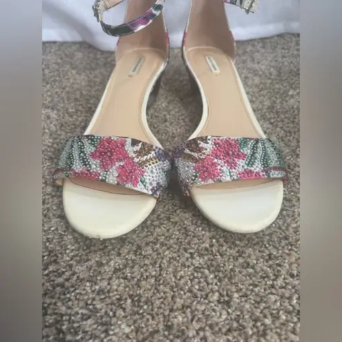 Alex Marie glitter crystal bling flower floral sandal shoes wedge heel strap 9
