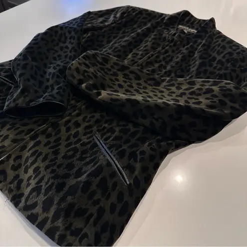 Kasper & Company‎ ASL Leopard Print Velour Zip Up Jacket Sz 12 Green