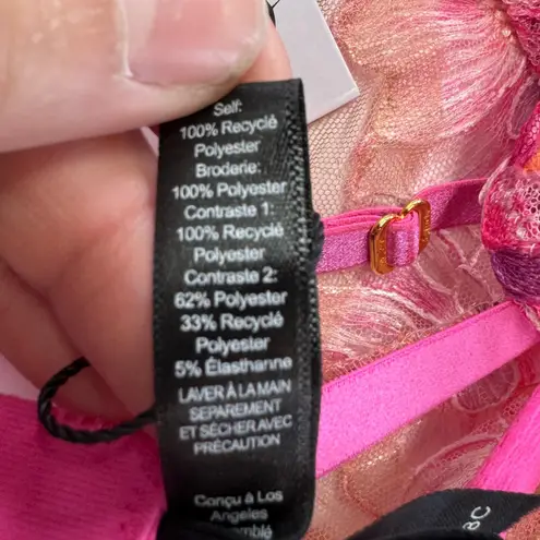 For Love & Lemons Bra Womens 38C Pink Floral Hibiscus Embroidery Underwire Mesh Size undefined