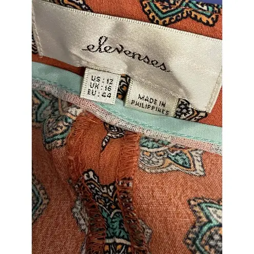 Elevenses Anthropologie Wide Leg Pants Size 12 Boho Flowy Orange Blue Casual