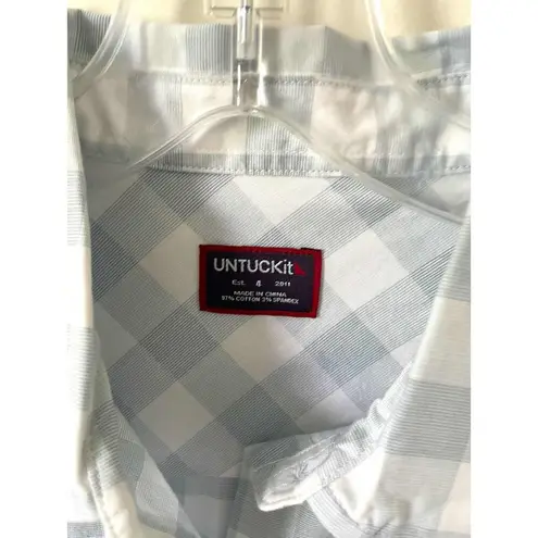 UNTUCKit Plaid Button Down Collared Blouse Shirt Light Blue White Size 0 NEW