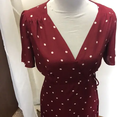 Everly womens red and white polka dot wrap around tie side maxi dress size small