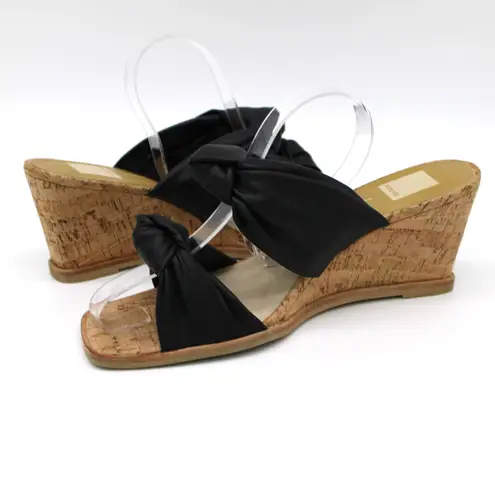 Dolce Vita Womens 9.5 Naji Knotted Cork Wedge Sandal Black Summer Beachy Boho