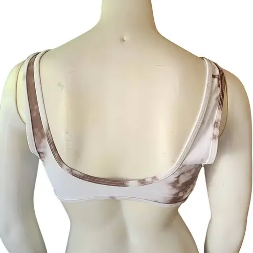 White & Brown Tie Dye Underboob Cutout Bikini Top (S) White