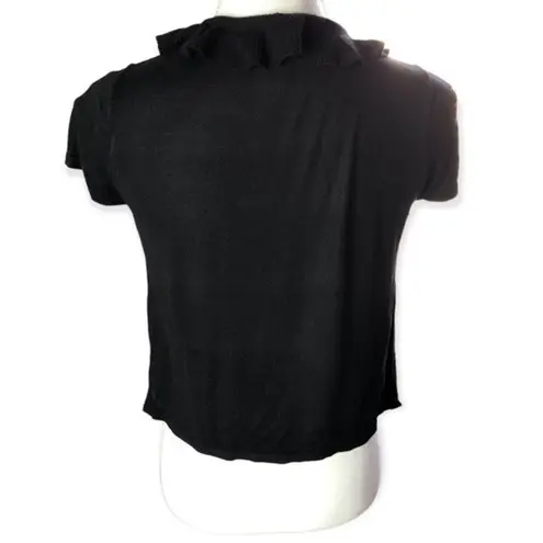 White House | Black Market  Short Sleeve Silk Blend Frilly Open Front Cardigan