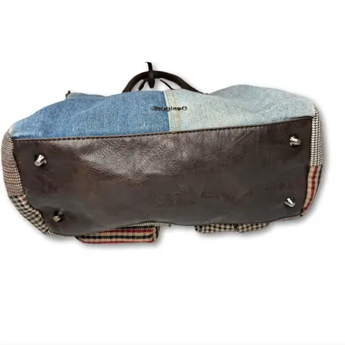 Desigual London Shoulder Bag Satchel Denim Patchwork Mixed Media Pockets