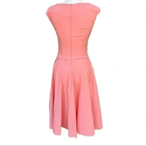 MUXXN Peach 50s Style Swing Fit Flare Cap Sleeve Dress Rockabilly Sz Small Orange