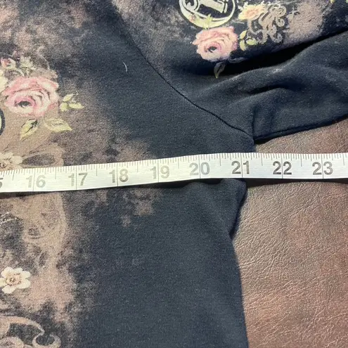 Katina Marie Floral Chocolate Rhinestone Print Long Sleeve Top Womens L USA Made Black Size L