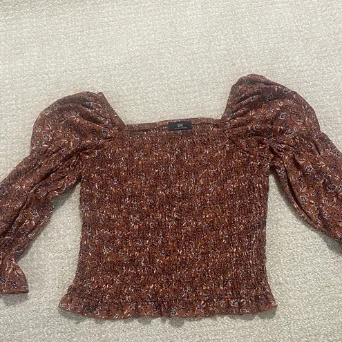 I.N. San Francisco  Floral Smocked Top in Brown
