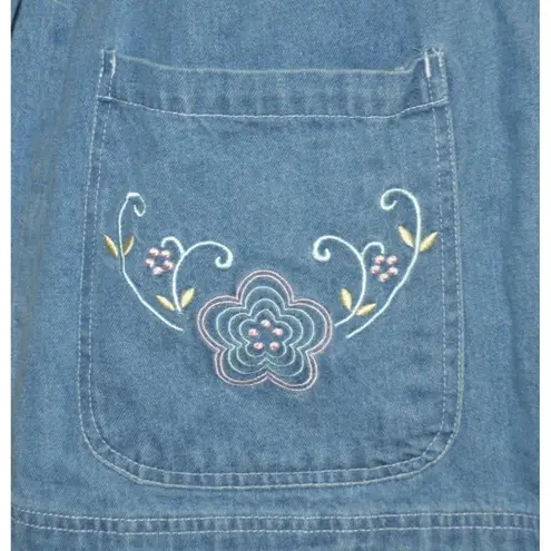 Vintage Tudor Court Embroidered Floral Blue Denim Jacket Chore Coat Size L Size L