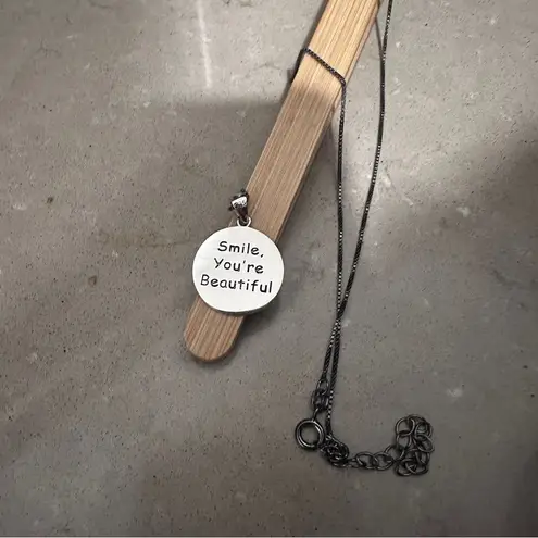 Sterling Silver Smiley Face Necklace – “Smile You’re Beautiful” Silver
