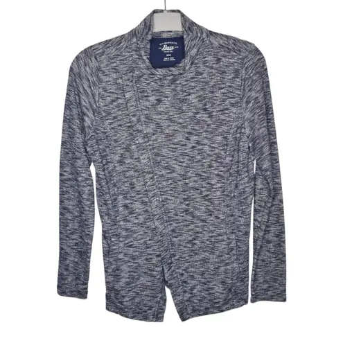 G.H. Bass & Co Grey Long Sleeve Heathered Knit Open Front Moto Cardigan Small Blue