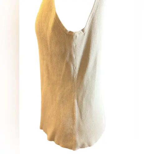 Cable & Gauge Cream Ribbed Tank Top V-Neck Grommet Zip Sleeveless Top Size XL