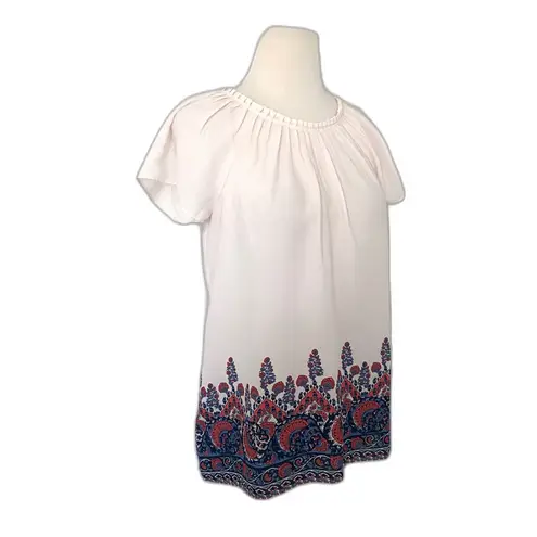 LOFT Fan Floral Light Pink Crewneck Blouse Short Sleeve Lightweight Top Sz S