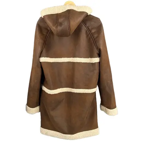 Avec Les Filles Women’s Reversible Faux Shearling Hooded Coat Brown Tan Size S