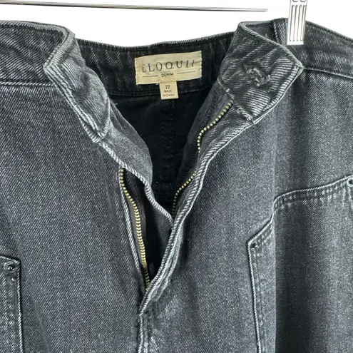 Eloquii Denim Black Cotton Barrel Leg High Rise Ankle Cargo Jeans Size 22 - Image 8